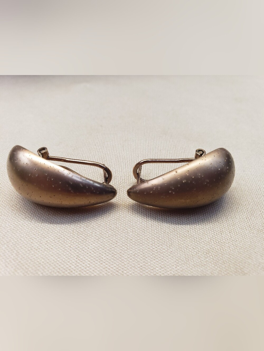 Vintage Bronzed Sterling Silver Speckled Teardrop Dome Earrings Signed Llj View 5